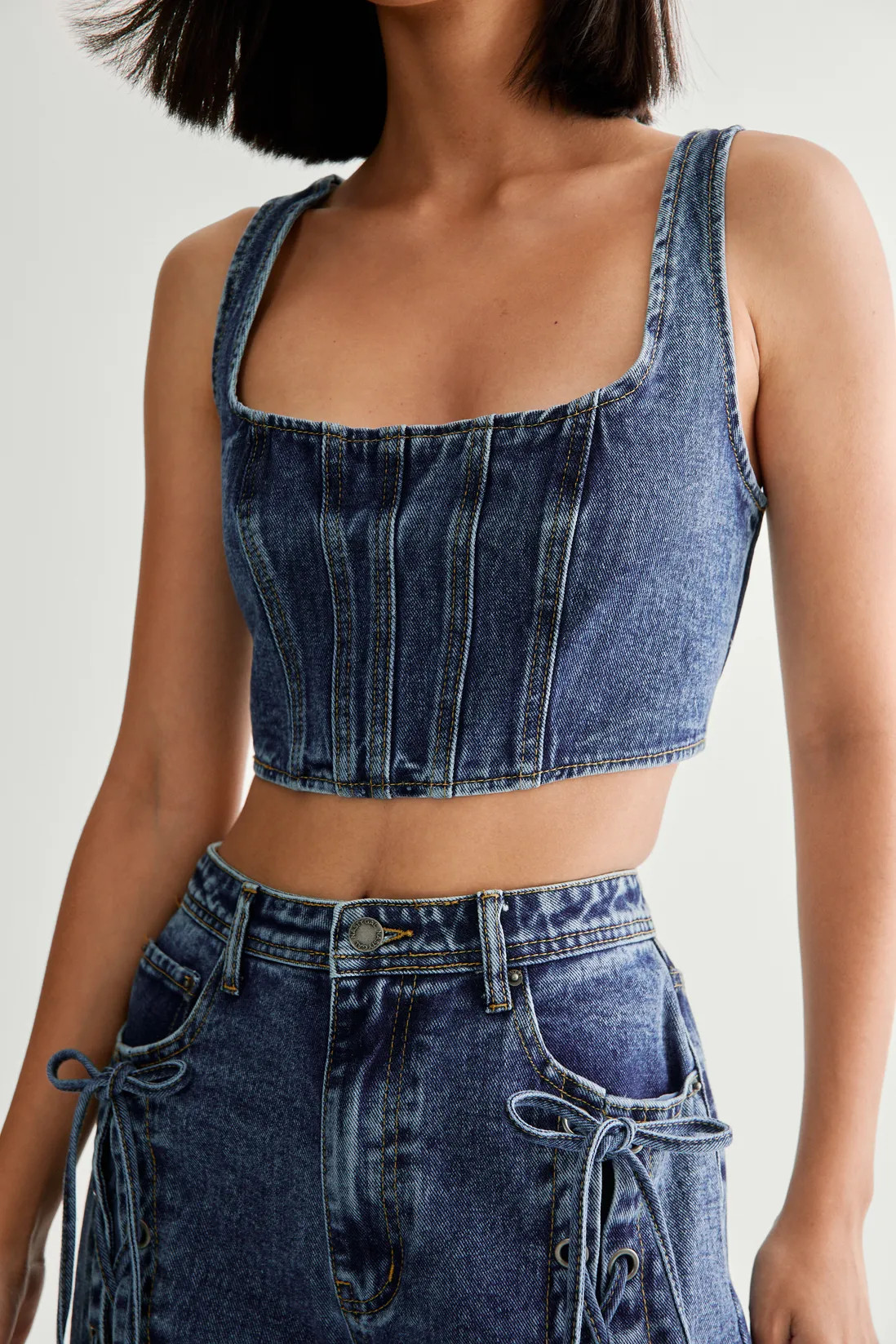 DENIM LACE BACK CORSET BRALET | Nasty Gal US