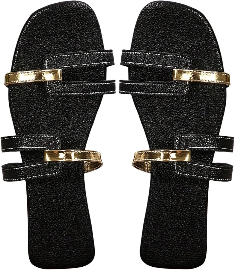 Women's Cut Out Sandal Leather Flat Sandal Dressy Open Toe Slip On Summer Vacation Flat Sandals | Amazon (US)