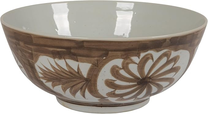 Creative Co-Op Hand-Painted Stoneware Bowl with Water Color Floral Design, Brown | Amazon (US)