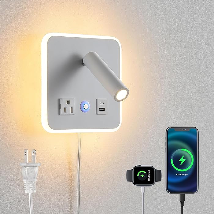 LED Wall Lamp Dimming Wall Mounted Reading Lights, Adjustable Headboard Plug in Wall Sconce with ... | Amazon (US)
