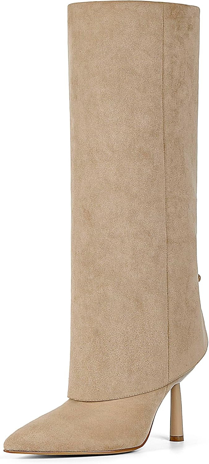 Fold Over Knee High Boots Pointed Toe Stiletto Heel Shark Boots | Amazon (US)