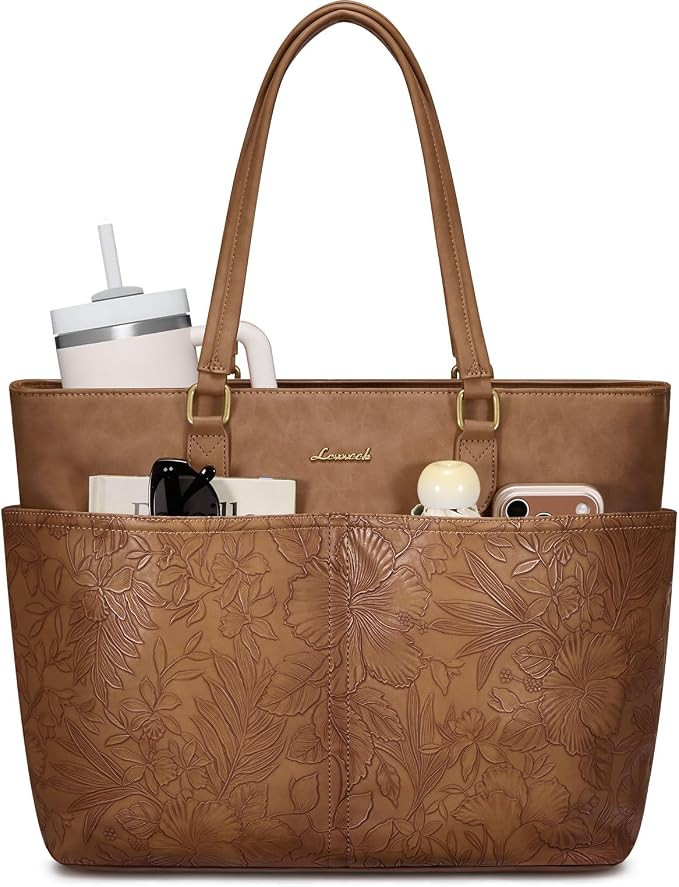 LOVEVOOK Work Tote Bags for Women, Embossed Retro Leather 15.6 Inch Laptop Bag with Large Cup Hol... | Amazon (US)