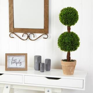 Nearly Natural 2.5 ft. Artificial Boxwood Double Ball Topiary Tree (Indoor/Outdoor) | The Home Depot