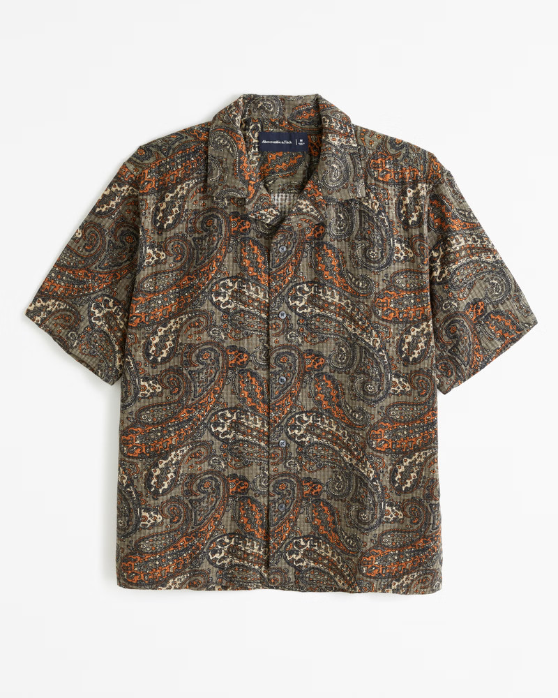 Camp Collar Textured Button-Up Shirt | Abercrombie & Fitch (US)