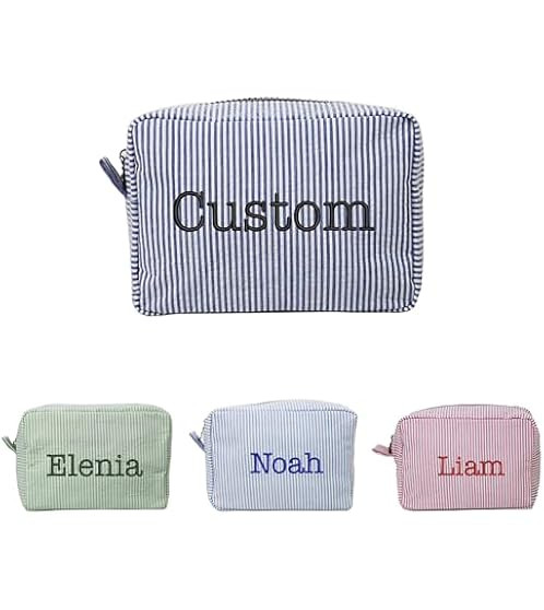 Cosmetic Bag Personalized Makeup Bag Seersucker Preppy Bridesmaid Makeup Bag Aesthetic Cute Women... | Amazon (US)
