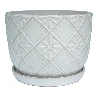 allen + roth  Medium (8-25-Quart) Cream Ceramic Planter with Drainage Holes | Lowe's