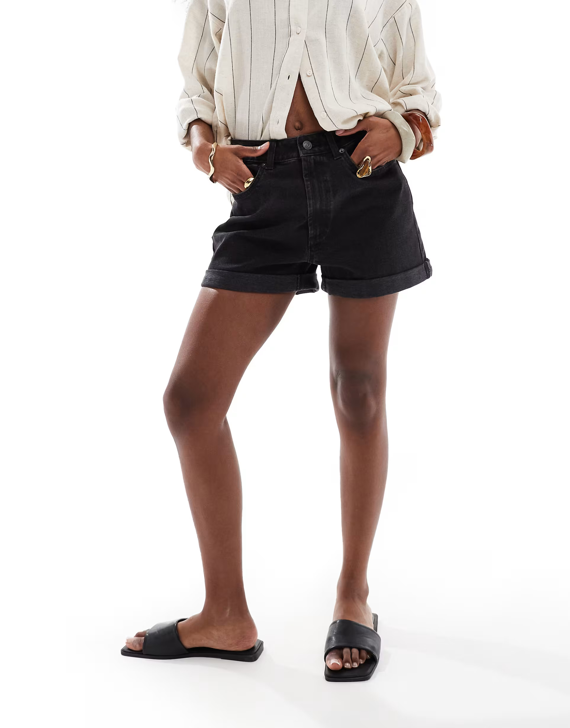 ASOS DESIGN denim comfort mom short in washed black | ASOS | ASOS (Global)