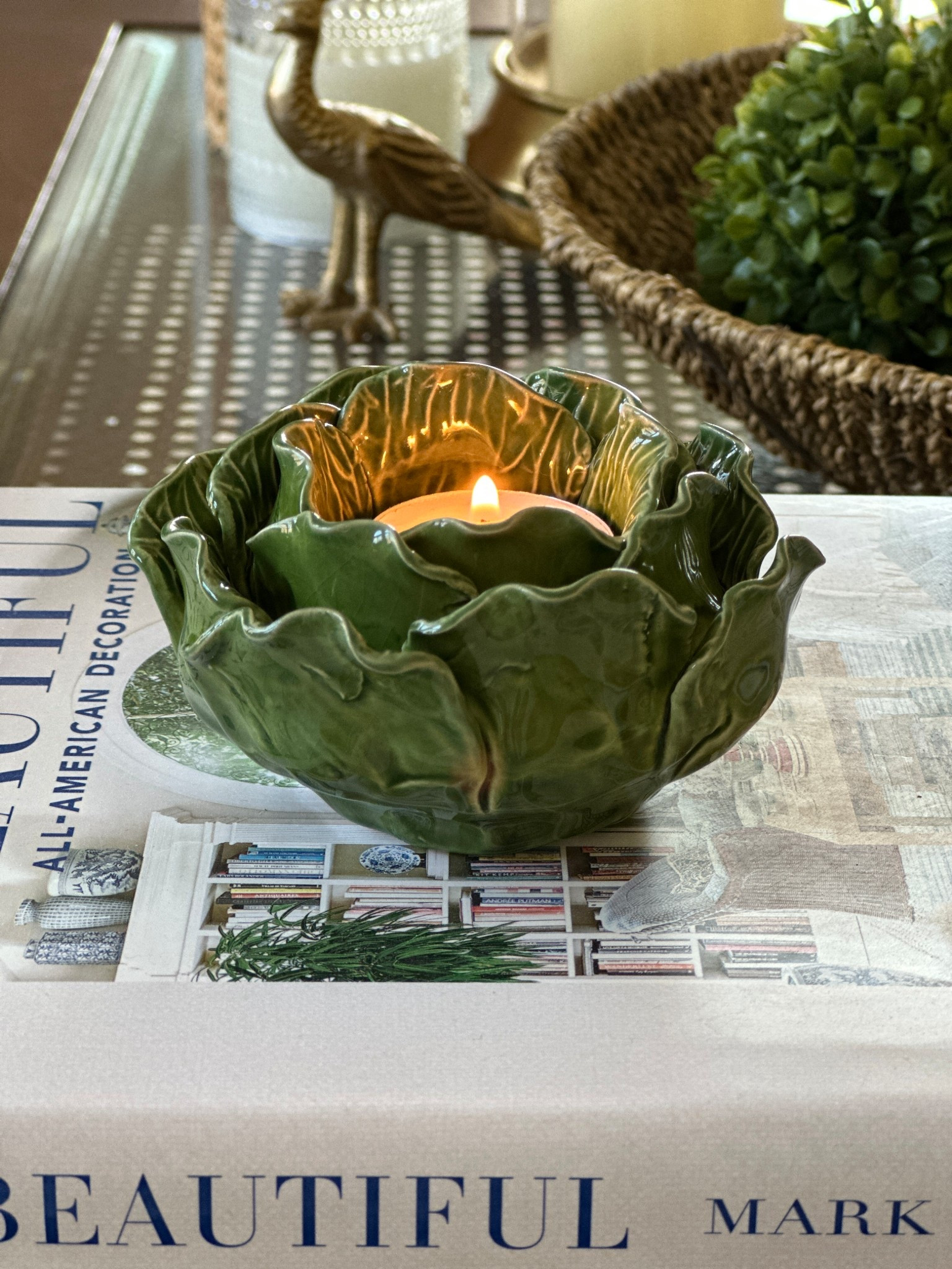 Beautiful cabbage ware (aka lettuce ware) green tea light candle holder.  Perfect for spring decorating at a great price! 

#LTKSeasonal #LTKSaleAlert #LTKHome