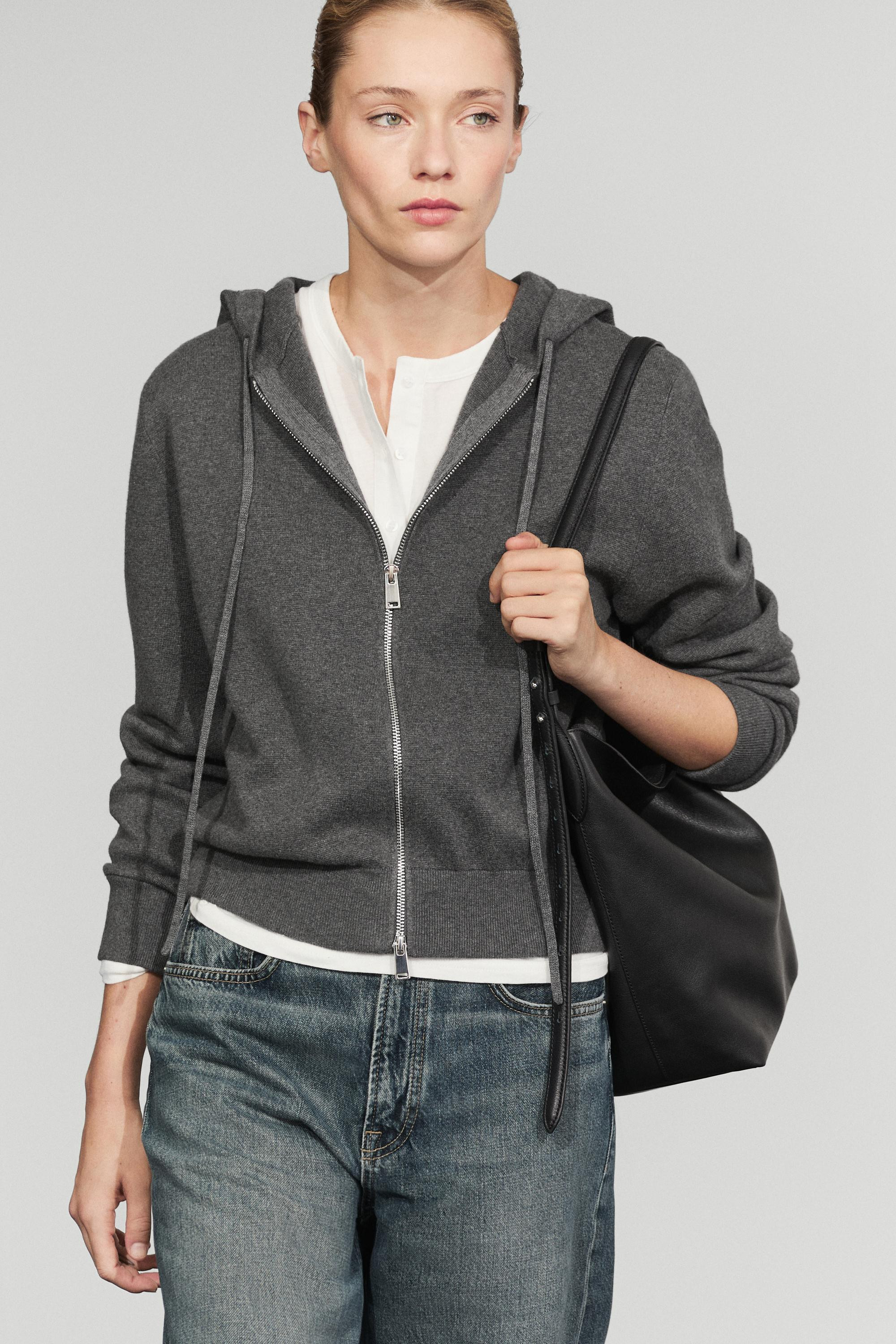 Cotton blend knit hooded cardigan | Massimo Dutti UK