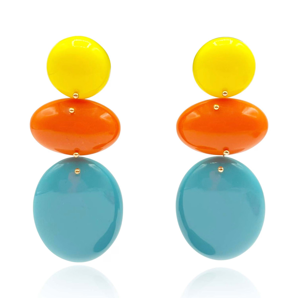 Triple Drop Resin Yellow And Orange And Turquoise Drop Earrings | Wolf & Badger