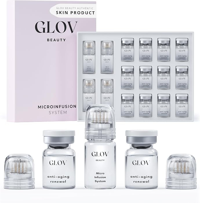 Glov Beauty Micro Infusion System for Face & Lips – 0.25mm 24k Gold Cosmetic Facial Stamp with Hyaluronic Acid, Collagen Peptides & Licorice Root Serum Ampoules (4x Infusion Application, 12x Serums) | Amazon (US)