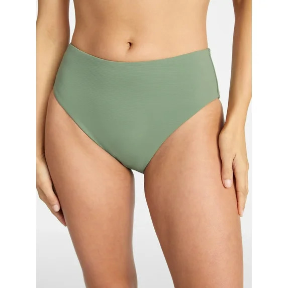 Time and Tru Women's and Women's Plus Size Ribbed Mid Rise Bikini Swim Bottoms, Sizes XS-3X | Walmart (US)