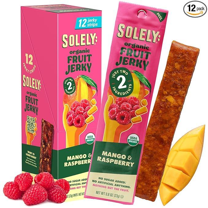 SOLELY - Organic Mango Raspberry Fruit Jerky - 12 Individually Wrapped Fruit Strips - Fruit Leath... | Amazon (US)