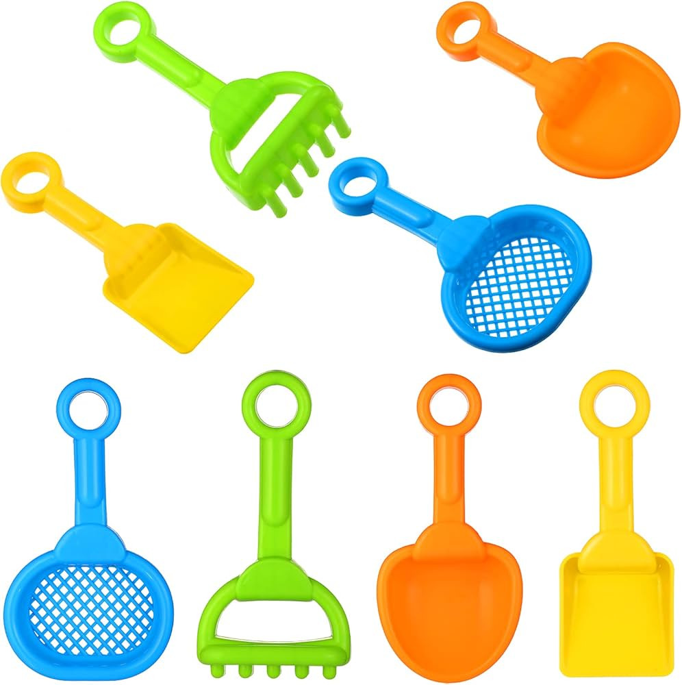 8 Pieces Kids Beach Sand Shovels Colorful Plastic Rake Beach Sand Sifter Toy Shovel for Teens Gar... | Amazon (US)
