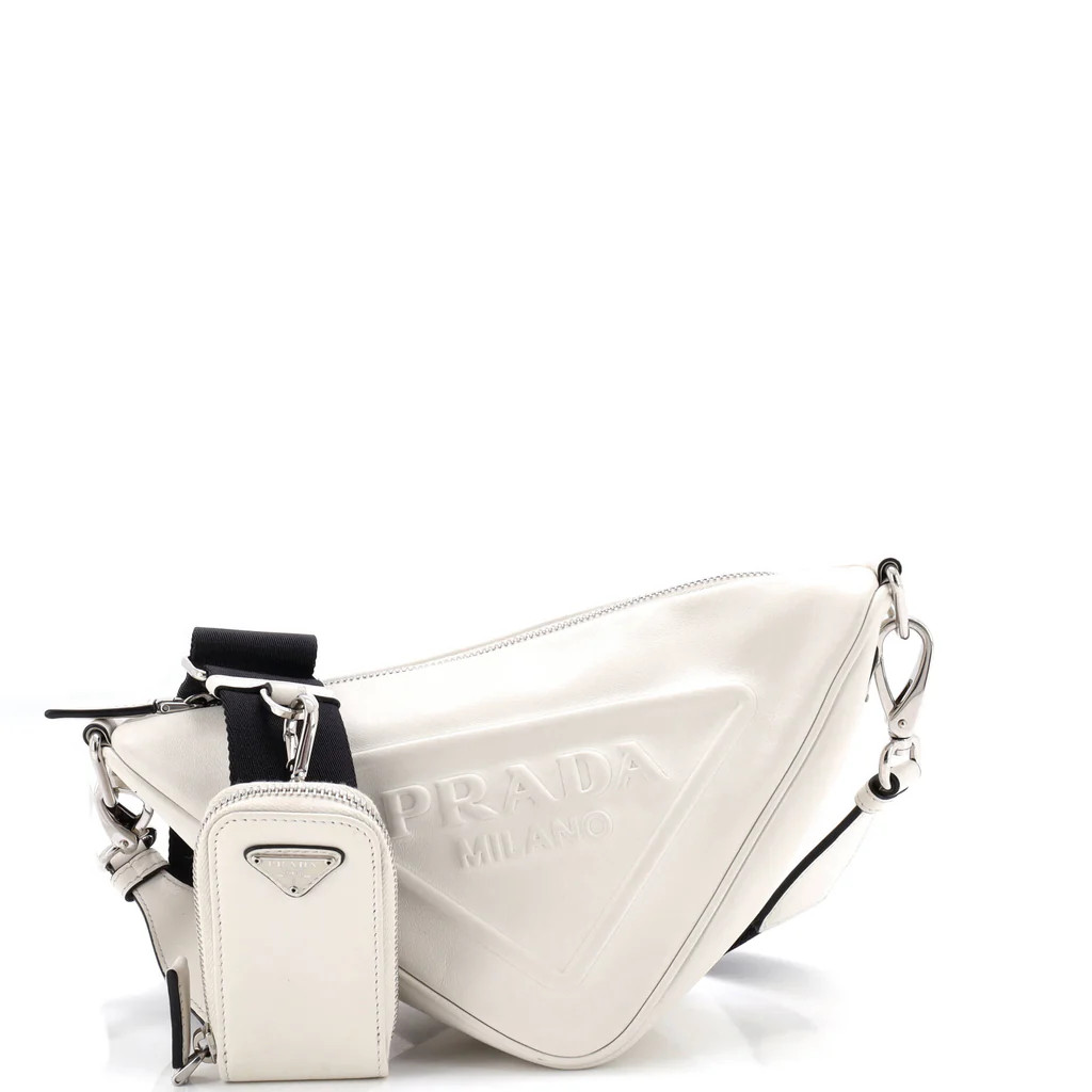 Triangle Logo Zip Crossbody Bag Embossed Leather Mini | Rebag