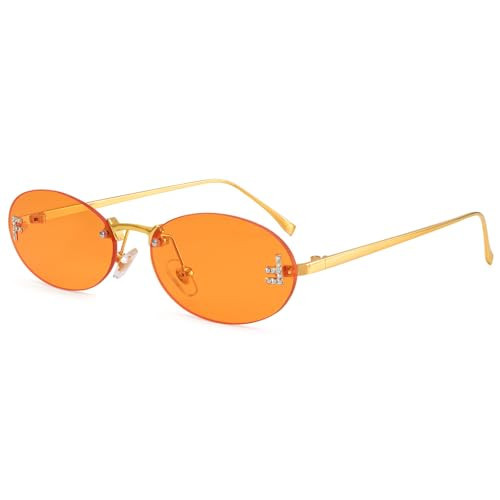 Amazon.com: Dollger Trendy Rimless Oval Sunglasses Women Men Retro Y2K Small Diamond Frame 90s Me... | Amazon (US)