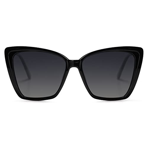 SOJOS Trendy Polarized Sunglasses For Women Retro Womens Oversized Square Cat Eye Sun Glasses UV Protection SJ2206 Black Frame Grey Lens | Amazon (US)