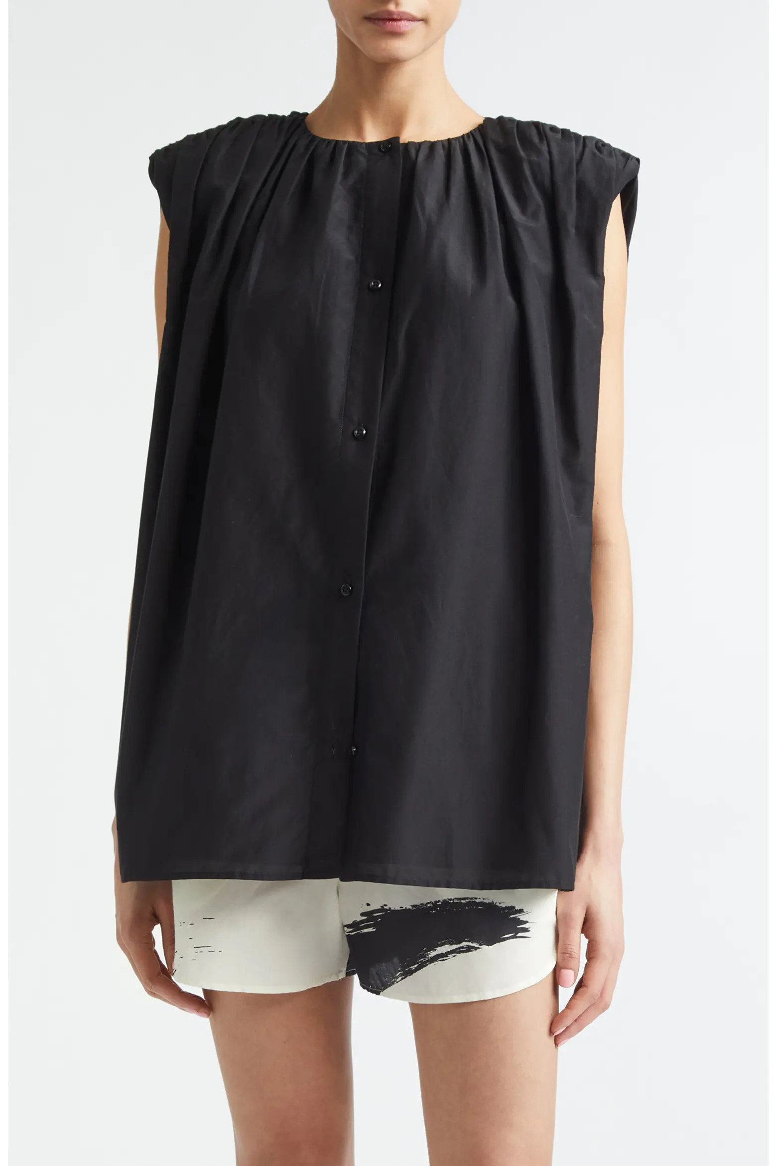 LOULOU DE SAISON Anca Gathered Sleeveless Cotton & Silk Voile Button-Up Top (Women) | Nordstrom | Nordstrom