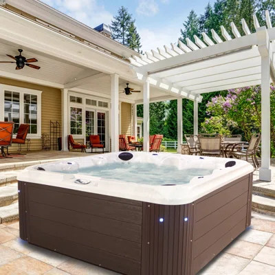 Grand Banks 6-Person 81-Jet Non-Lounger Hot Tub Spa with 3 Pumps, LED Lighting, Stainless Steel Heater and Ozonator, Insulated Cover Included and Step | Wayfair North America