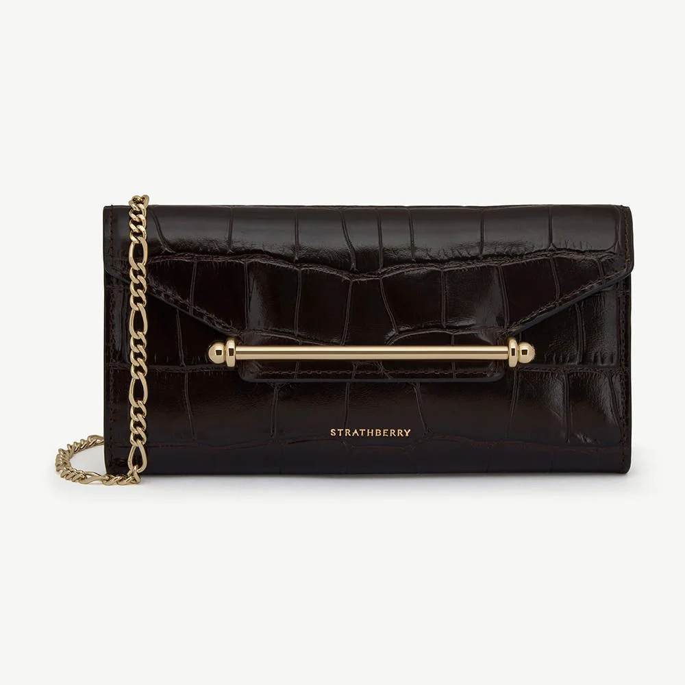 Strathberry - Multrees Chain Wallet - Crossbody Leather Mini Clutch - Brown | Strathberry