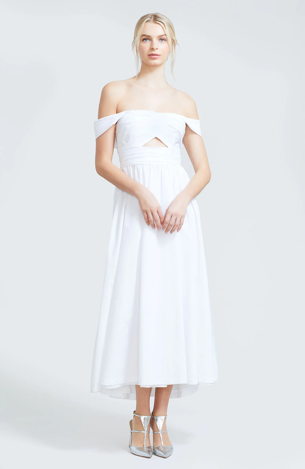 Cotton Poplin Off the Shoulder Keyhole Dress | Lela Rose