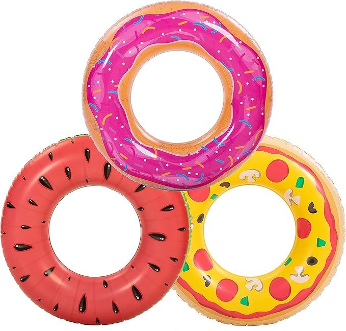 Inflatable Pool Floats (3 Pack), Watermelon Pizza, Donut Pool Tubes, Pool Toys for Kids and Adult... | Amazon (US)