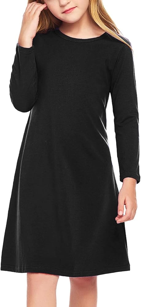 Arshiner Girls Dress Kids Long Sleeve Solid Color Casual T-Shirt Dress | Amazon (US)