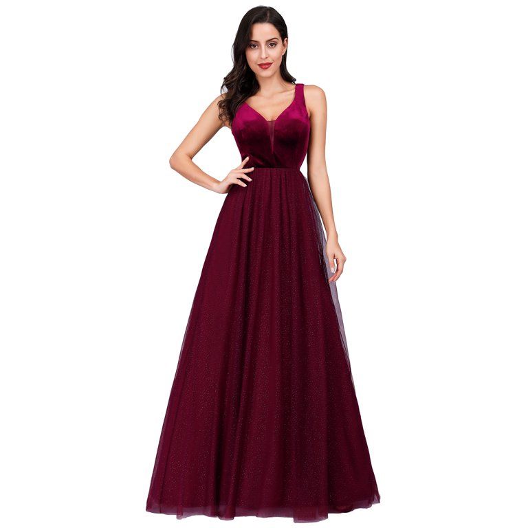 Ever-Pretty Women's A Line Velvet Long Evening Party Birdesmaid Dresses for Women 07849 Burgundy ... | Walmart (US)