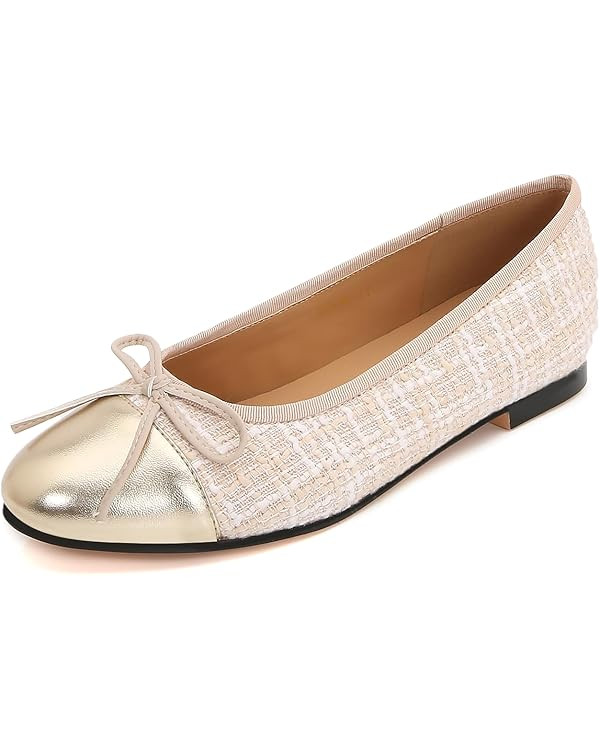 Women's Cap Toe Ballet Flats Two Tone Bow Flats Round Toe Shoes for Women Slip on Casual, Work, D... | Amazon (US)