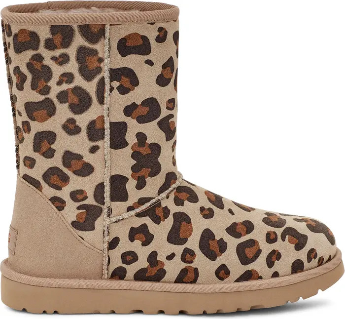 Classic Short II Genuine Sheepskin Lined Leopard Print Boot (Women) | Nordstrom Rack