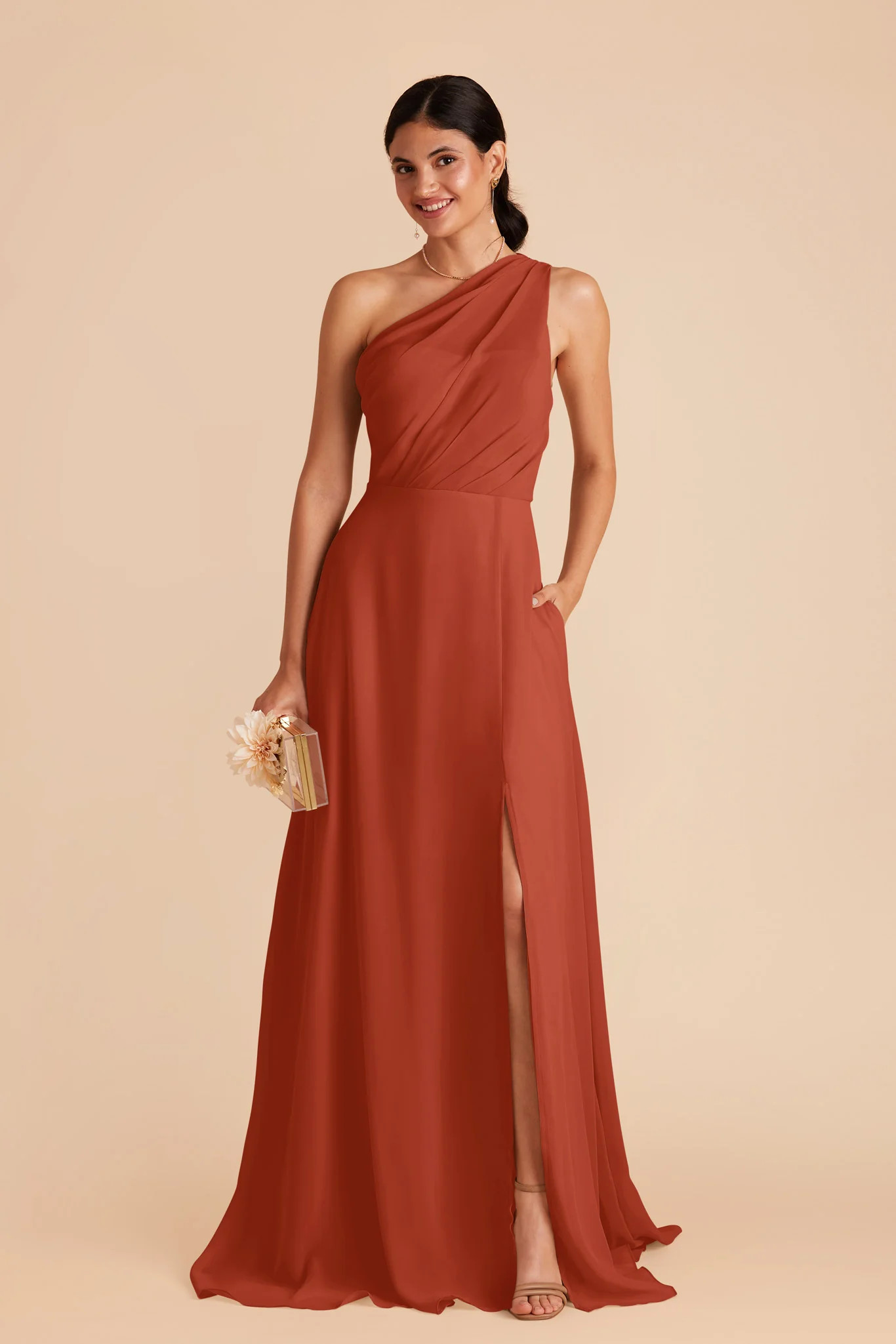 Kira Auburn Chiffon Slit Dress | Birdy Grey | Birdy Grey