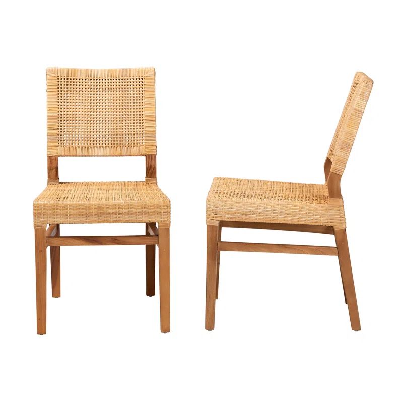Lesia Wicker/Rattan and Mahogany Wood Solid Back Side Dining Chair in Natural Brown | Wayfair North America