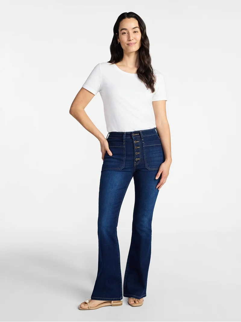 Time and Tru Women's Patch Pocket Flare Jeans, 31" Inseam, Sizes 0-22 | Walmart (US)