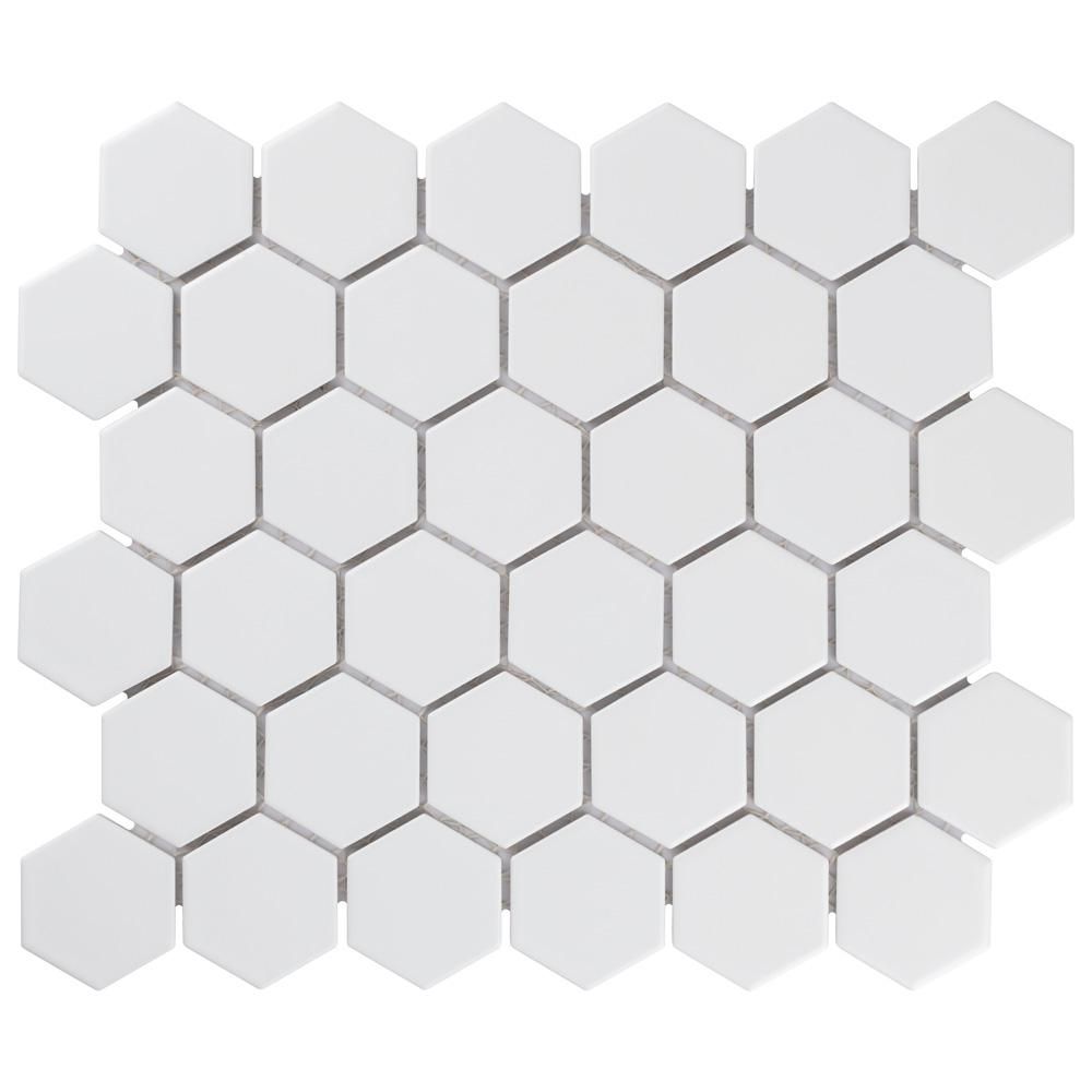 Metro Hex 2 in. Matte White 10-1/2 in. x 11 in. x 6 mm Porcelain Mosaic Tile (8.21 sq. ft. / case... | The Home Depot
