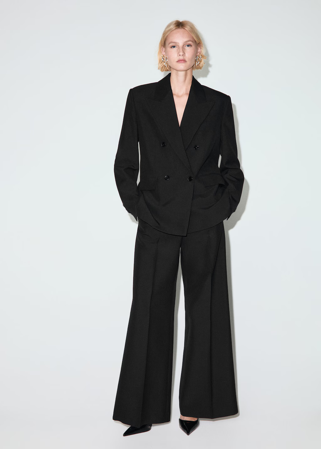 Double-breasted wool blend blazer black - Woman - M - MANGO | MANGO (UK)