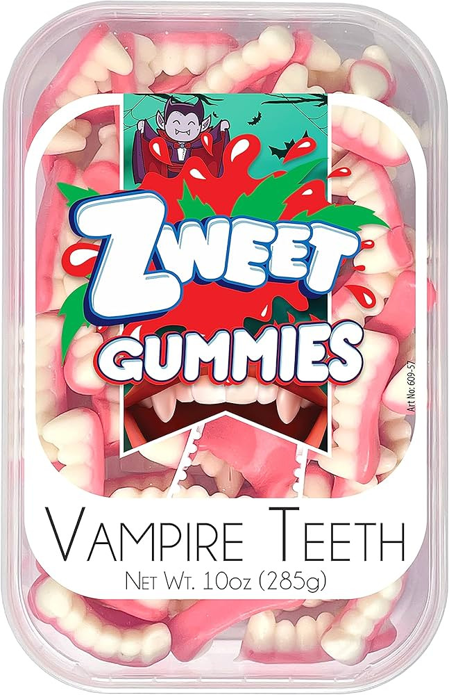 Zweet Gummy Candy Vampire Teeth Chewy Candy 10 Ounce – Gummy Kosher Candy, Halal Candy– Resea... | Amazon (US)