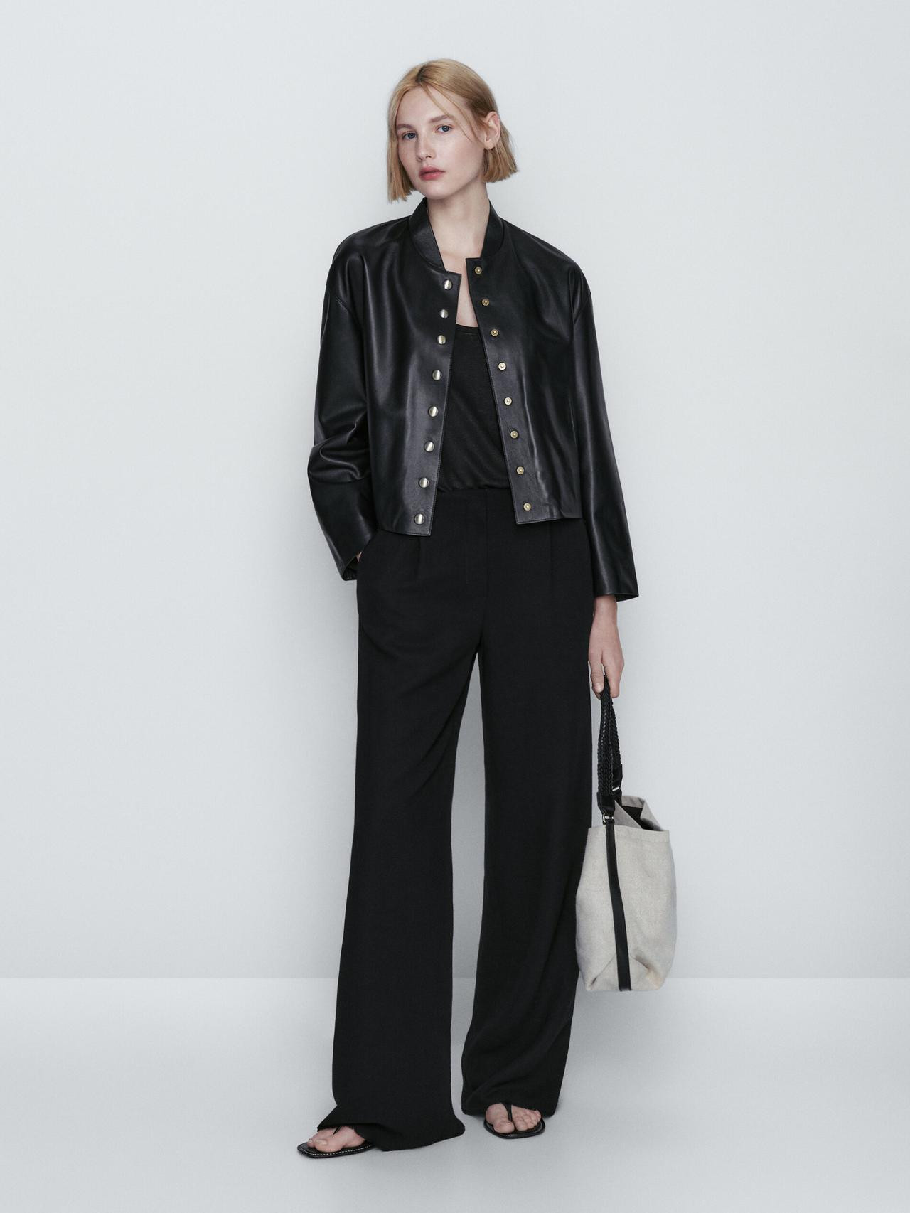 Nappa leather bomber jacket with buttons | Massimo Dutti US