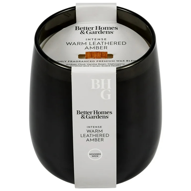 Better Homes & Gardens Intense Warm Leather Amber Scented Wooden 1-Wick Taper Jar Candle 14.5oz | Walmart (US)