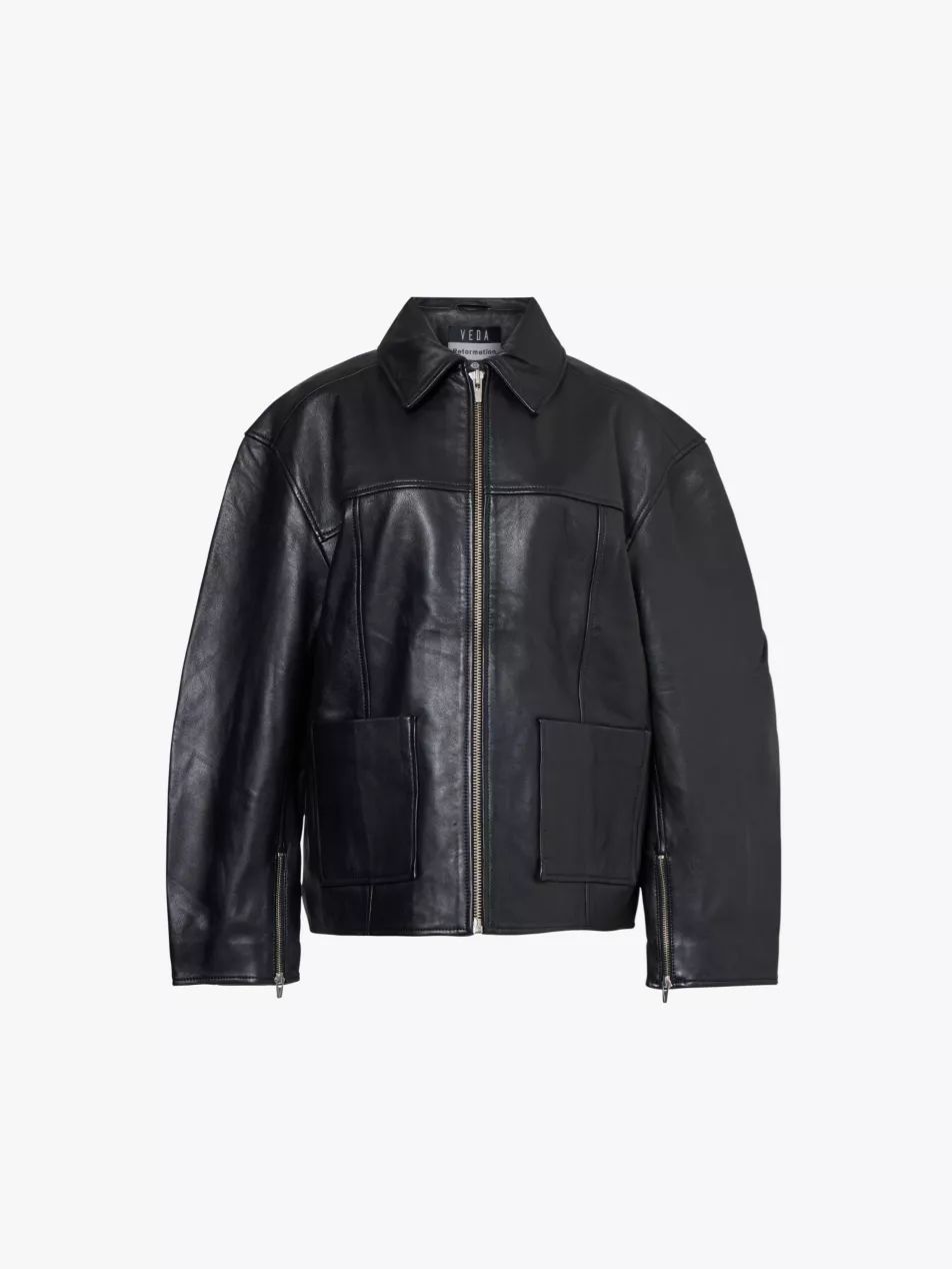 Relaxed-fit point-collar leather bomber jacket | Selfridges