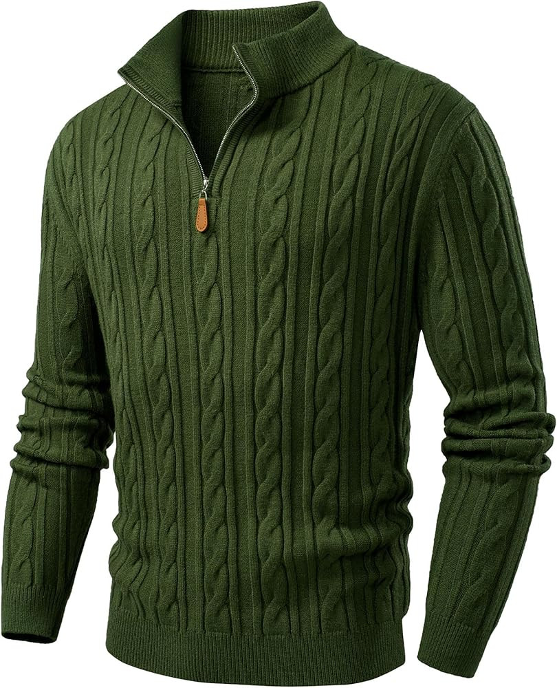 JMIERR Men's Quarter Zip Pullover Sweater Cable Knit Casual Stand Collar Texture Knitted Sweaters | Amazon (US)