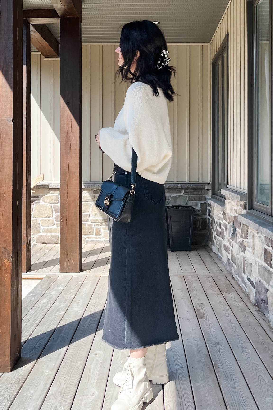 Long Black Denim Skirt Outfit HOT Denim Midi Skirt Black Jean