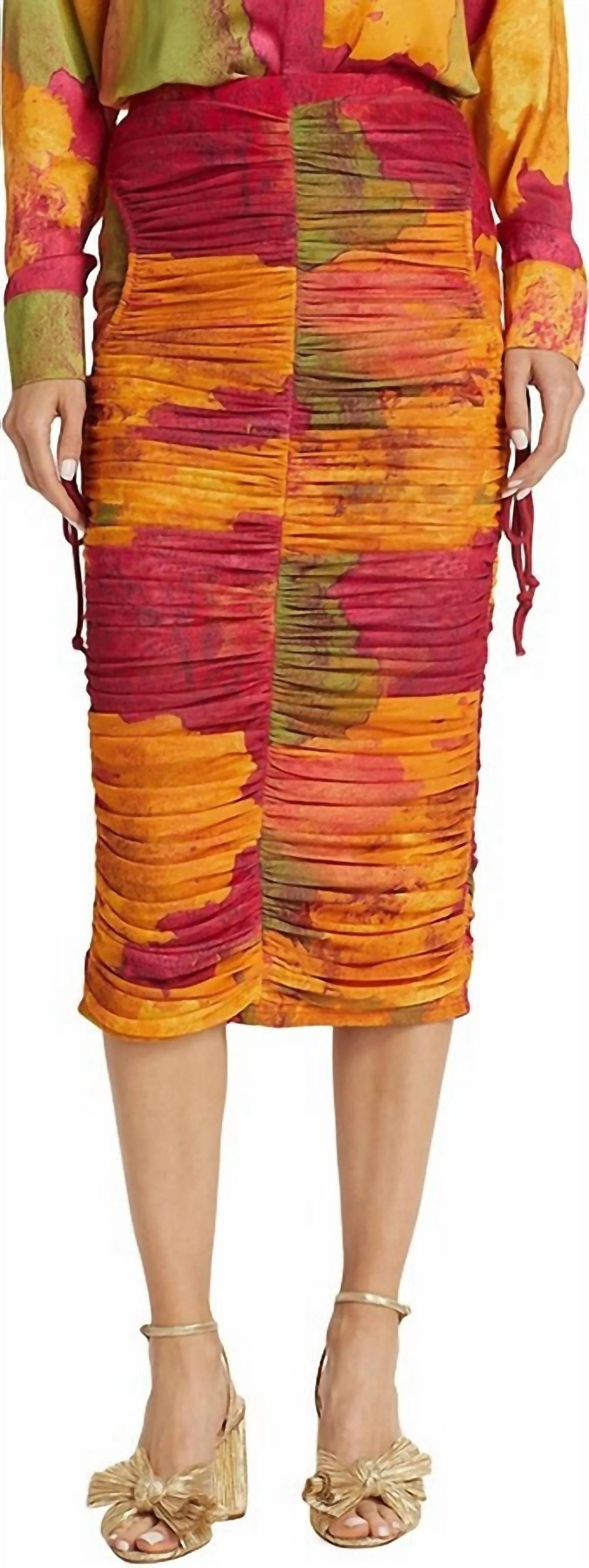 Taka Mesh Midi Skirt In Red-Yellow | Shop Simon