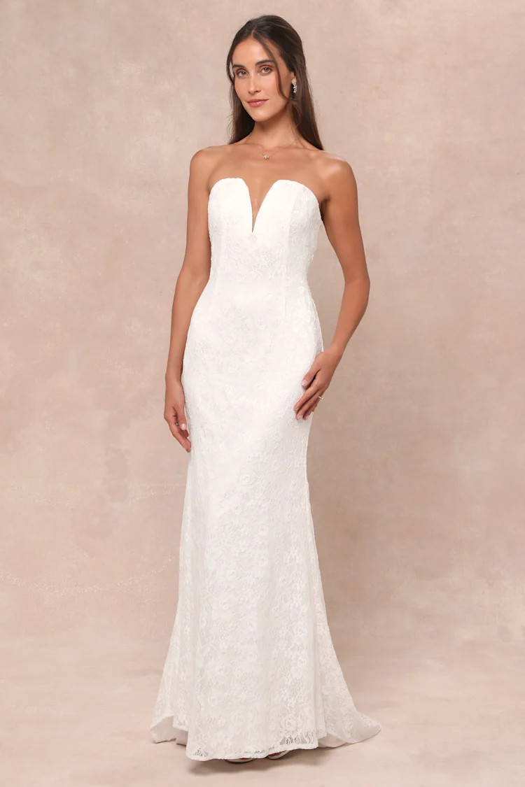 Gorgeous Love White Lace Strapless Mermaid Maxi Dress | Lulus