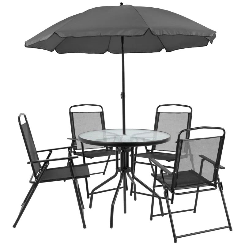 Anjae Round 4 - Person 31.25'' Long Dining Set with Umbrella | Wayfair North America