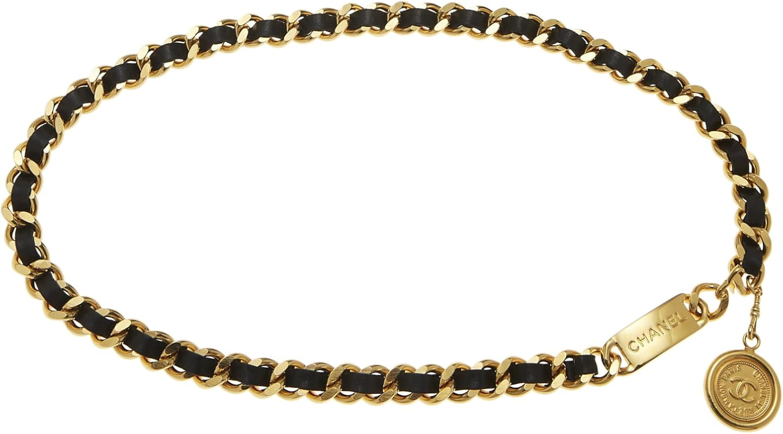 Amazon.com: Chanel, Pre-loved Gold & Black Leather 'CC' Medallion Chain Belt, Black : Clothing, S... | Amazon (US)