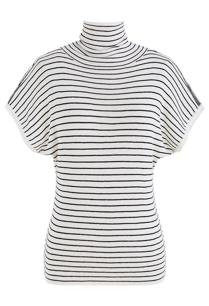 Simple Stripe High Neck Knit Top in White | Chicwish