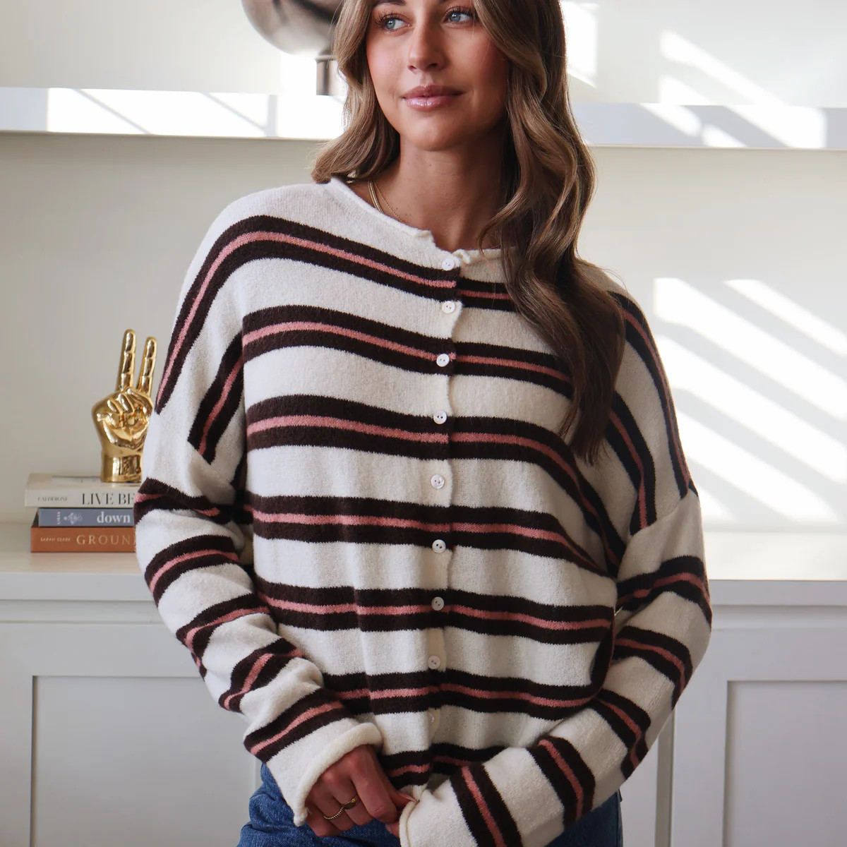 Piper Cardigan in Ivory Multi Stripe | Henly
