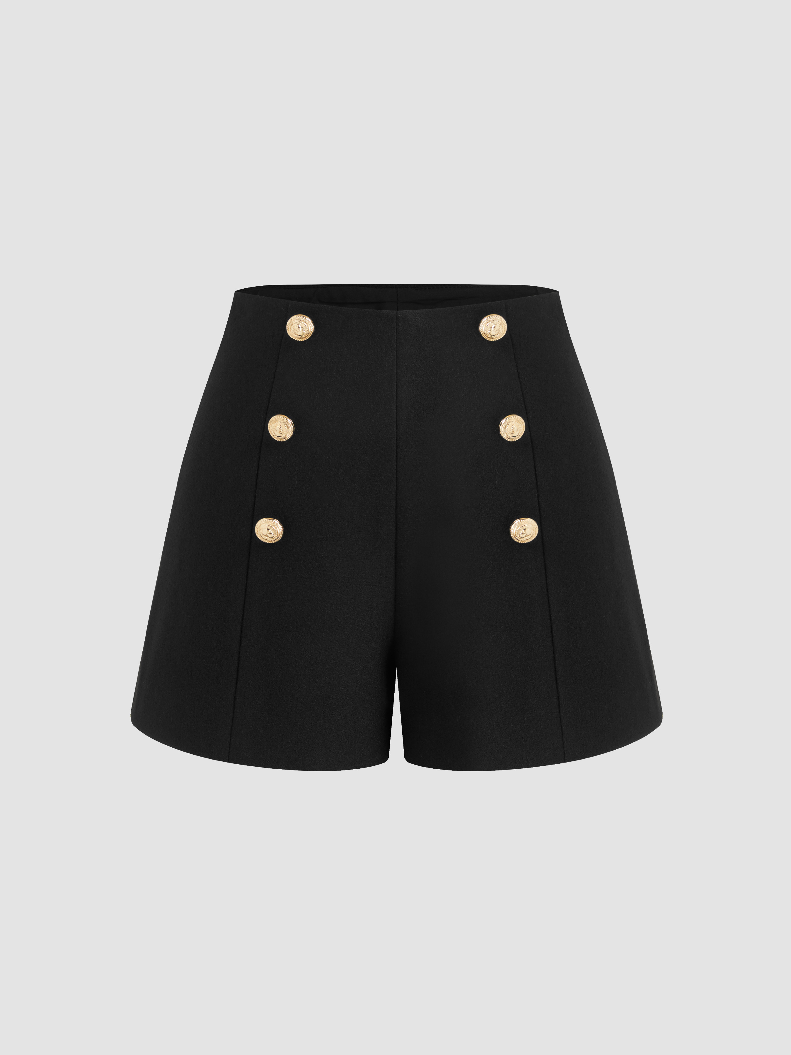 Wool-like fabrics Wool-like Mid Rise Solid Button Shorts For Work | Cider