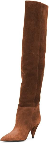 Women Thigh High Boots Cone Mid Heels Over The Knee Stretchy Pointed Toe Stylish Baggy Winter War... | Amazon (US)