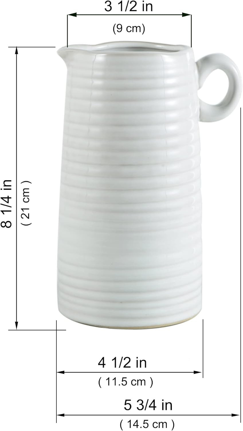 White Ceramic Vase for Home Decor, Ceramic Vases for Flower, Textured Farmhouse Pitcher Vase Rust... | Amazon (US)